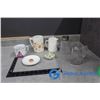 Image 1 : Assorted Cups, Glass Syrup Jars, Collector Plate, etc