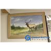 Image 1 : **Framed Elk Painting By A. Ross Dated 1989