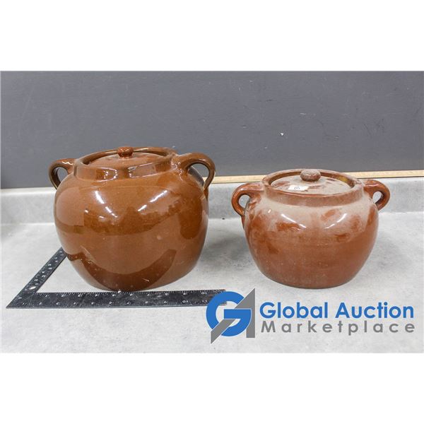 (2) Bean Pots w/Lids - One Stamped Sunhurst