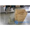 Image 1 : **3-Tier Brass Plant Stand and Wicker Basket