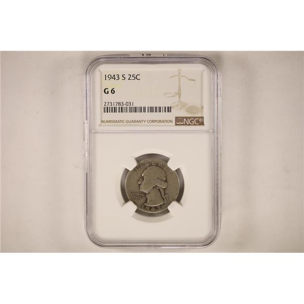 1943-S WASHINGTON QUARTER NGC G6