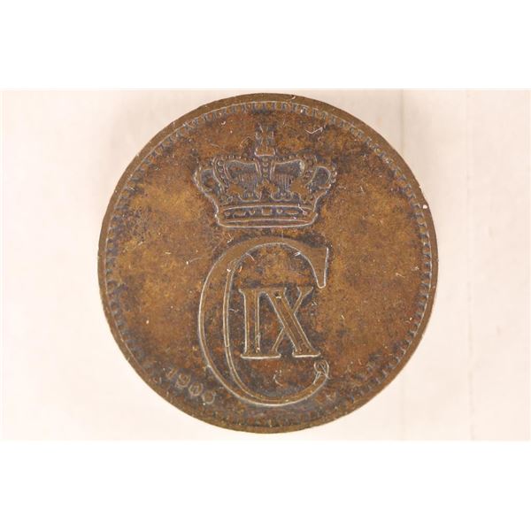 1906 DENMARK 5 ORE. VF+ NICE DARK BROWN PATINA