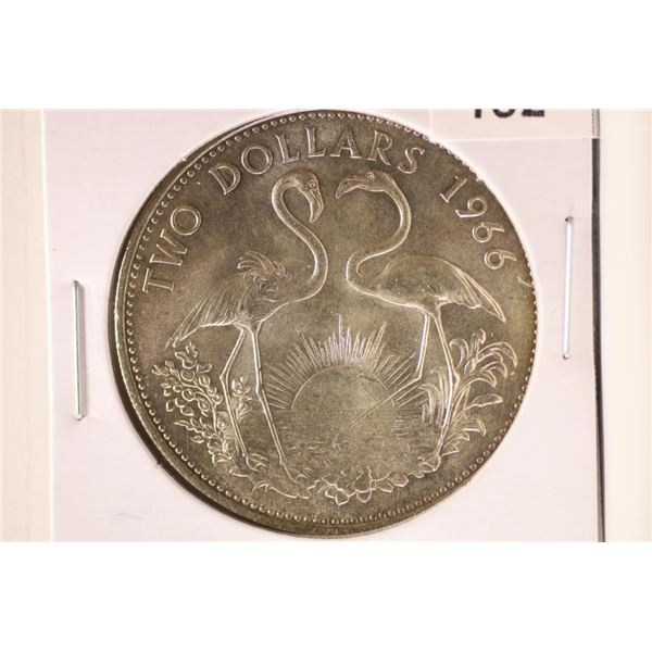 1966 BAHAMAS SILVER 2 DOLLARS .8862 ASW UNC