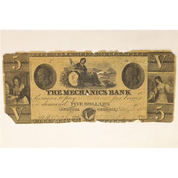 1855 THE MECHANICS BANK OF AUGUSTA GEORGIA $5