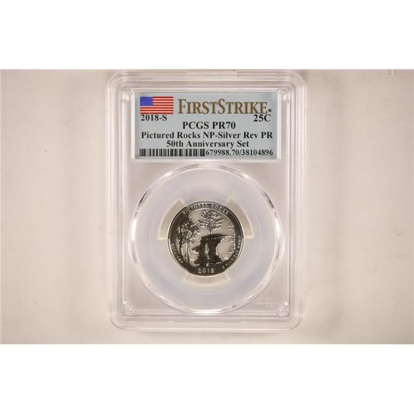 2018-S SILVER PICTURED ROCKS N.P. PCGS PR70 1ST