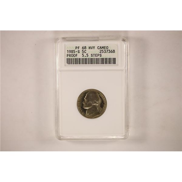 1985-S JEFFERSON NICKEL ANACS PF68 HEAVY CAMEO