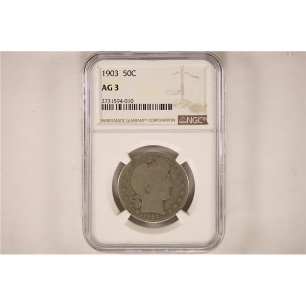 1903 SILVER BARBER HALF DOLLAR NGC AG3