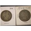 Image 1 : 1902  (VG)& 1902-O SILVER BARBER HALF DOLLARS