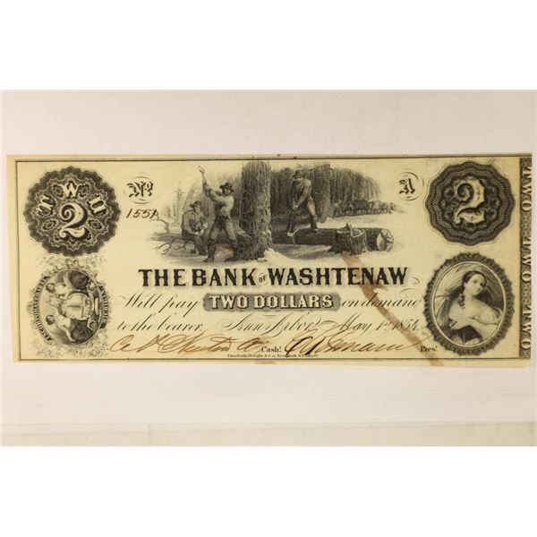 1854 BANK OF WASHTENAW $2 OBSOLETE BANK NOTE