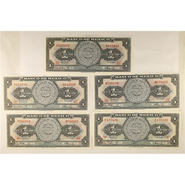 5 - 1967 BANK OF MEXICO 1 PESO CRISP UNC BILLS