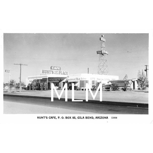 Hunt's Café Gas Station Gila Bend, Arizona Photo Postcard