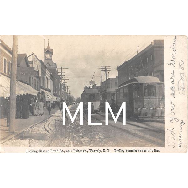 Trolley Transfer Street Scene in Snow Waverly, New York Photo Postcard