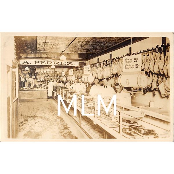 A. Perrez Butcher Shop Interior Photo Postcard