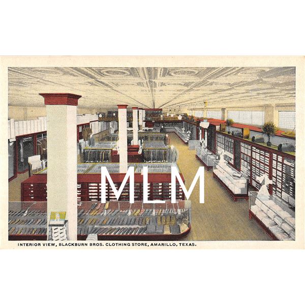 Interior View Blackburn Bros. Clothing Store, Amarillo, Texas Postcard