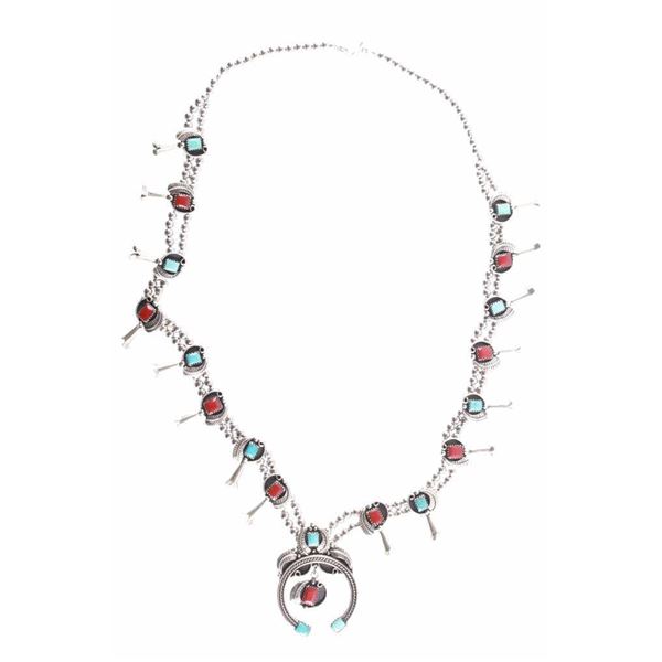 Navajo Silver Turquoise Red Branch Coral Squash