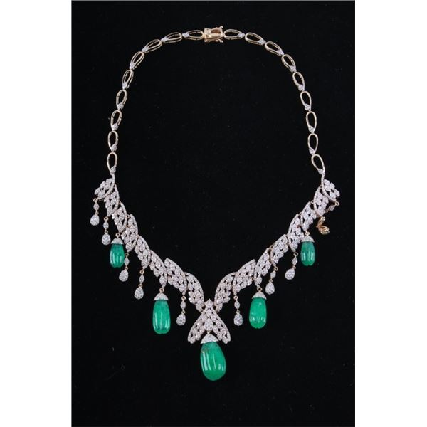 54.93 cts Emerald Diamond & 14k Gold Necklace