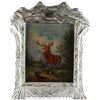 Image 1 : C.1885 Victorian Elk Painting In Hand Carved Frame