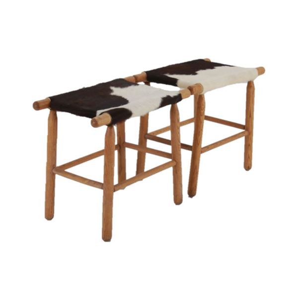 Danish Mid-Century Modern Wood Cowhide Stool Pair