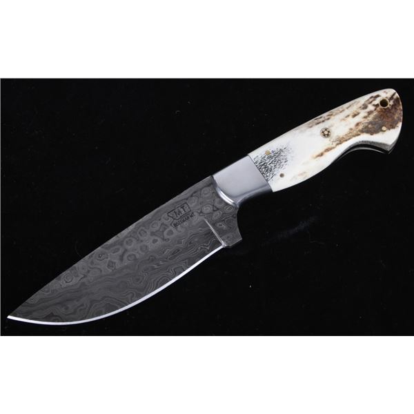 Montana Territory Damascus and Stag Antler Knife