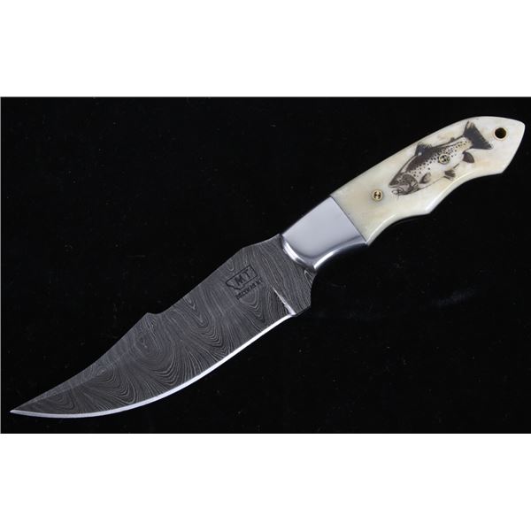 Montana Brown Trout Scrimshaw Damascus Knife