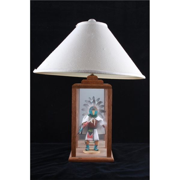 Hopi Kachina Man Oak Shadowbox Light Fixture