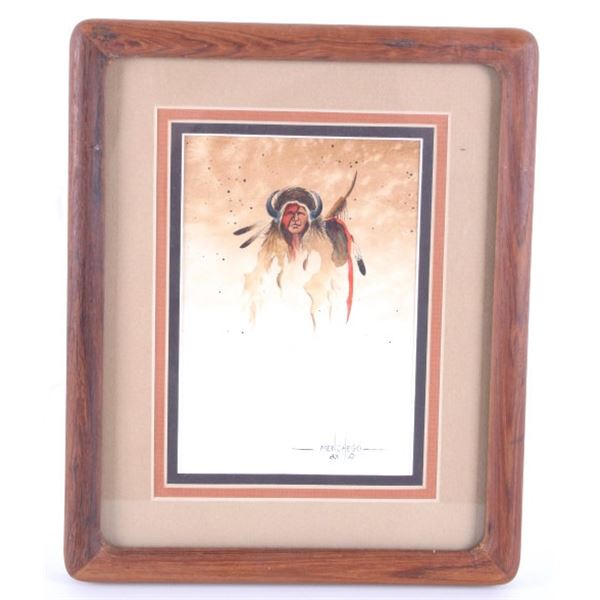 Art Menchego Watercolor Buffalo Headdress Warrior