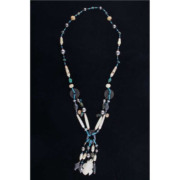 Navajo Pipe Bone & Turquoise Beaded Necklace