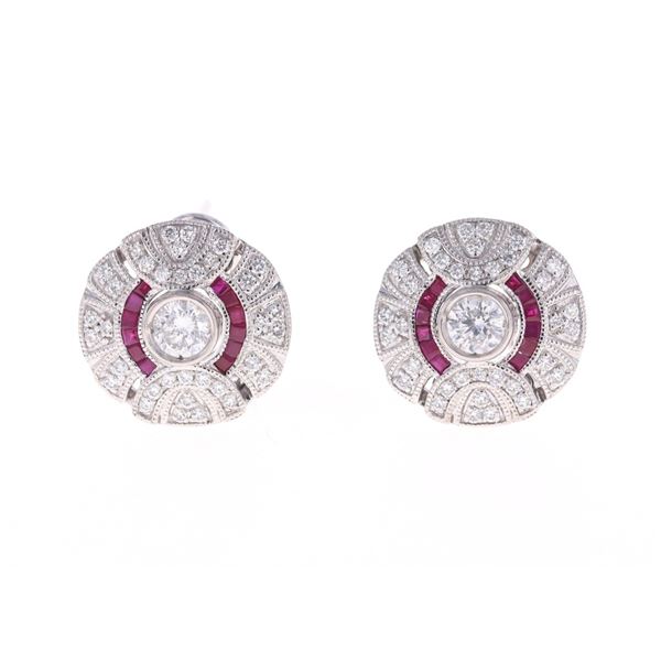 VS1 Natural Diamond & Ruby Platinum Earrings