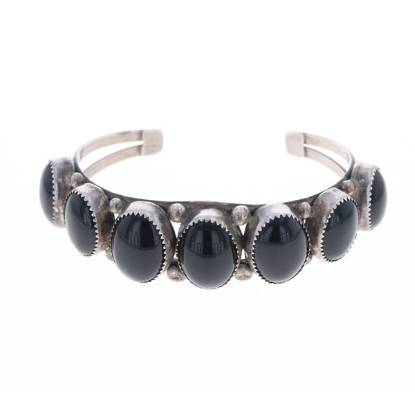 Navajo Sterling Silver & Jet Bracelet Mid-Century