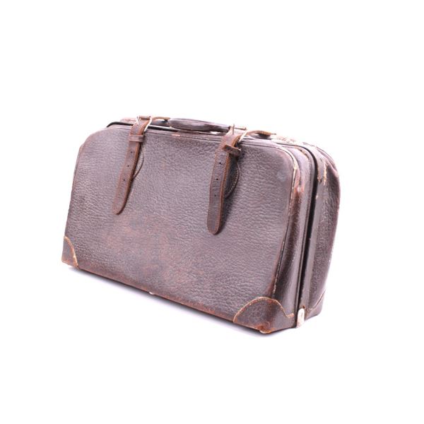 Brown Textured Leather Travel Bag Circa 1950's