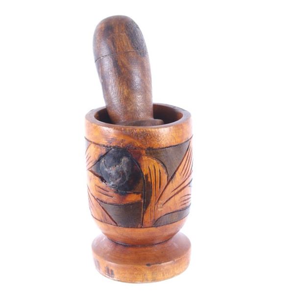 Hand-Carved Wood Footed Mortar & Pestle Set