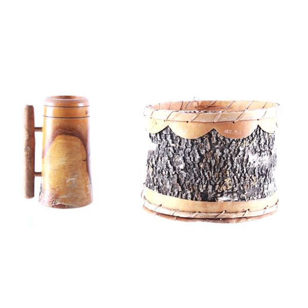 Birch Wood Handmade Basket & Mug