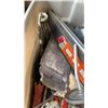 Image 8 : BOX AND TOTE OF PAINTING SUPPLIES, PASTIC SHEETING, PLASTIC PAINT TRAYS, ROLLERS, PAINT GUN, SANDING