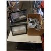 Image 1 : 2 LIGHT FIXTURES AND BOX OF ELECTRICAL HOUSINGS