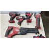 Image 2 : MILWAUKEE CORDLESS TOOL SET, INCLUDES IMPACT GUN, 2 DRILLS, ANGLE GRINDER, SAWZALL 4 BATTERIES AND C