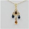 Image 1 : 14KT. YELLOW GOLD GENUINE SAPPHIRE (1.75CTS) & DIAMOND BRIOLETTE PENDANT WITH STERLING CHAIN, W/A $8