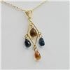 Image 2 : 14KT. YELLOW GOLD GENUINE SAPPHIRE (1.75CTS) & DIAMOND BRIOLETTE PENDANT WITH STERLING CHAIN, W/A $8