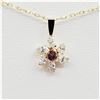 Image 1 : 10KT. YELLOW GOLD 3.47MM X 3.47MM GENUINE PINK TOURMALINE (0.2CTS) & CZ FLORAL PENDANT WITH STERLING