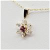 Image 3 : 10KT. YELLOW GOLD 3.47MM X 3.47MM GENUINE PINK TOURMALINE (0.2CTS) & CZ FLORAL PENDANT WITH STERLING