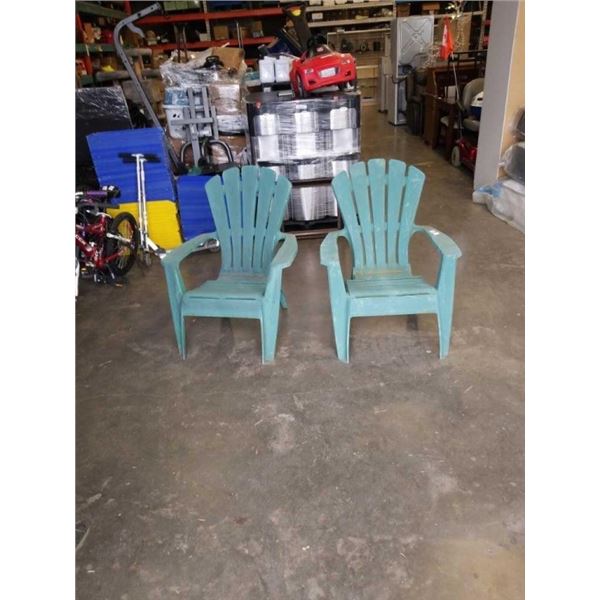 2 GREEN PLASTIC STACKING ADIRONDACK CHAIRS