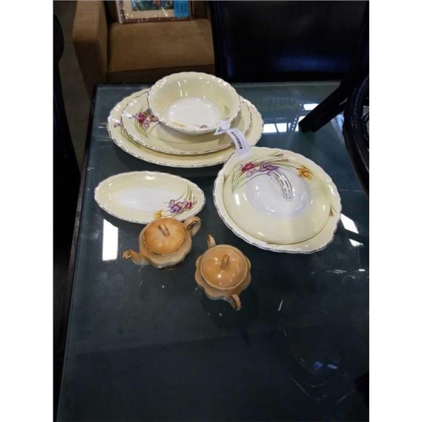 WOODS IVORY WARE PLATTERS AND LIDDED BOWL AND 2 MADE IN SLOVAKIA CHINA TEAPOT AND SUGAR BOWL