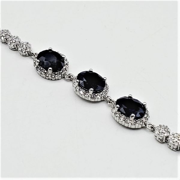 STERLING SILVER 7.75MM X 5.8MM NATURAL SAPPHIRE (3.63CTS) & CZ BRACELET, W/A $1140.00