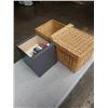 Image 1 : 2 WICKER BASKETS AND GREY STORAGE BOX