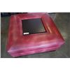 Image 2 : LARGE RED STORAGE OTTOMAN WITH CENTER TRAY - 37 X 37 INCHES