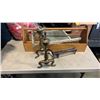 Image 1 : VINTAGE GLASS WASHBOARD, BRASS FIRE DOGS AND CARPENTERS TOOLBOX