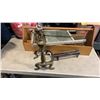 Image 2 : VINTAGE GLASS WASHBOARD, BRASS FIRE DOGS AND CARPENTERS TOOLBOX