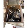 Image 2 : STAINLESS WASTE BIN WITH BOX OF COOKWARE AND NEW BOWL SET