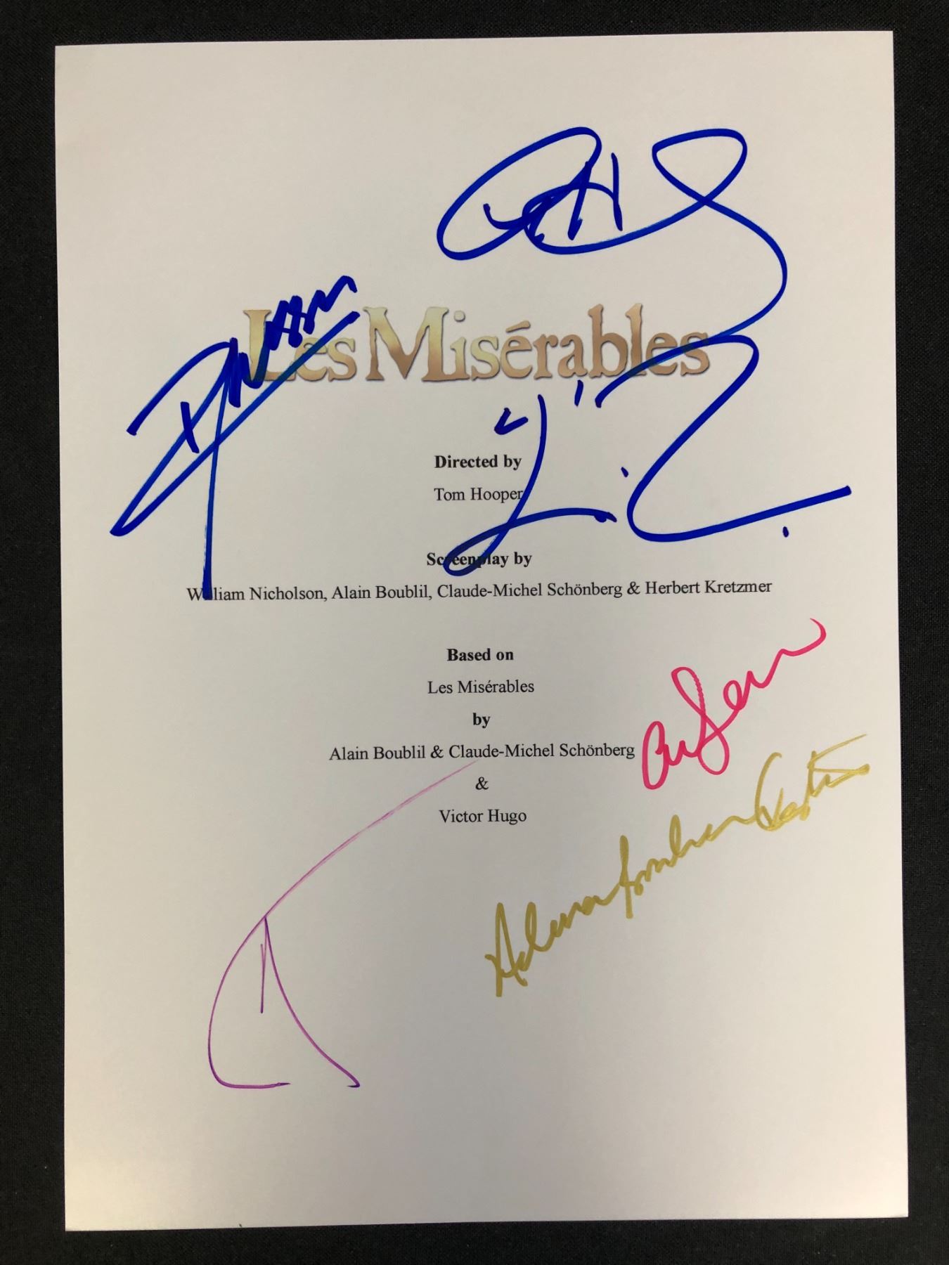LES MISERABLES CAST SIGNED SCRIPT COVER (RA COA)