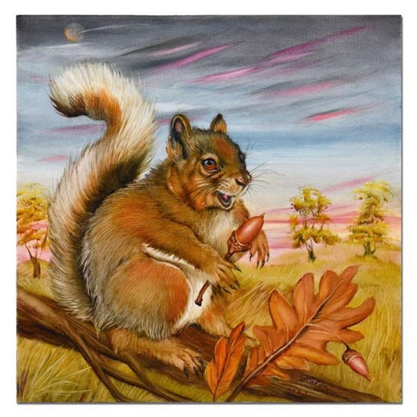 Martin Katon, "Smiley Squirrel Girl" Original Oil Painting on Canvas, Hand Signed with Letter Authen