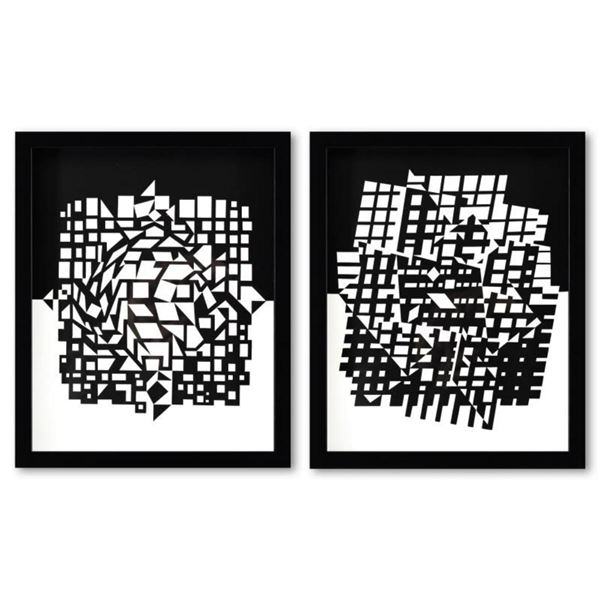 Victor Vasarely (1908-1997), "Citra et Ixion-II de la serie Croises (Diptych)" Framed 1973 Heliograv
